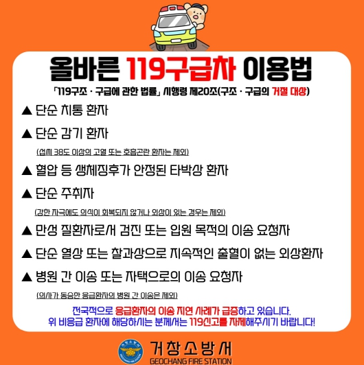 거창소방서, 이럴 땐 119구급차 이용을 삼가주세요