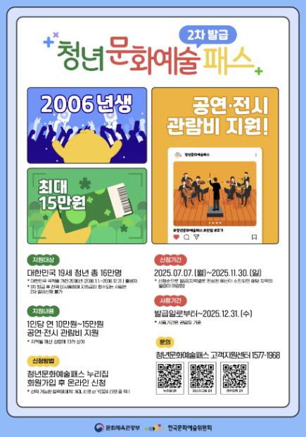 삼척시 '청년문화예술패스 지원사업' 2차 발급 신청 접수