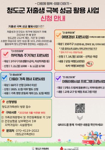 청도군가족센터, 저출생 극복 성금 활용 가족지원 사업 본격 추진