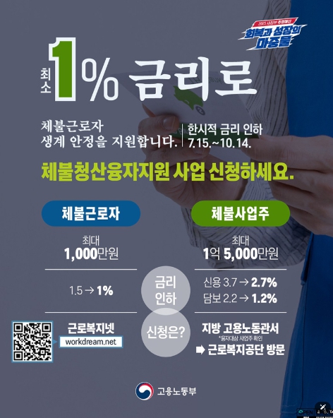 고용노동부, 최소 1% 금리로 체불근로자 생계안정 지원