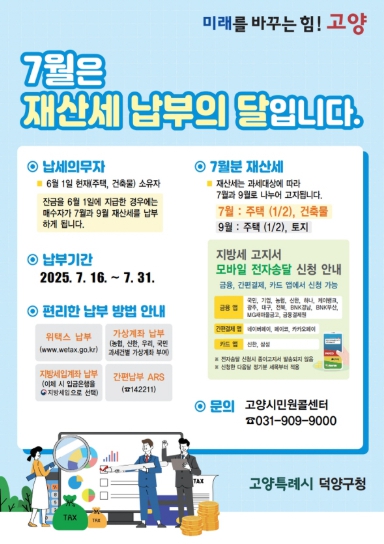 고양시 덕양구, 7월 정기분 재산세 644억 원 부과
