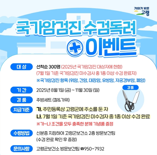 암검진 받았더니, 경품이 따라오네! 고령군 국가암검진 수검독려 이벤트  