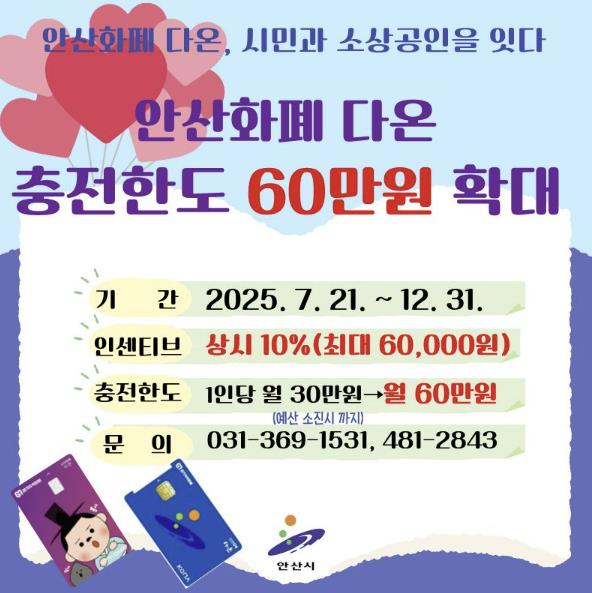 안산지역화폐 '다온' 월 충전 60만 원까지… 최대 6만 원 혜택