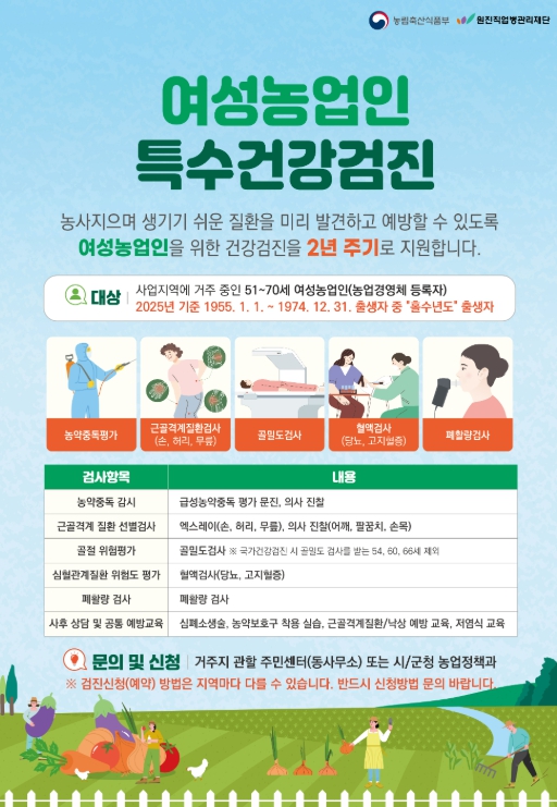 거창군 “여성농업인 특수건강검진 대상자 추가 모집합니다”