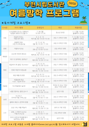 부천시립도서관, 여름방학 맞아 ‘책으로 떠나는 가족 여행’ 운영