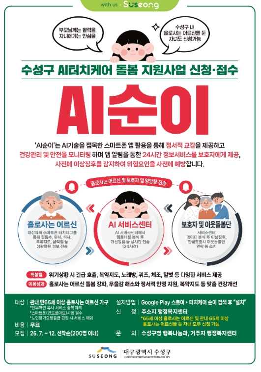 “AI가 어르신 곁을 지킨다” 대구 수성구, 대구시 최초 홀로 사는 어르신 대상 AI돌봄 사업 확대 시행