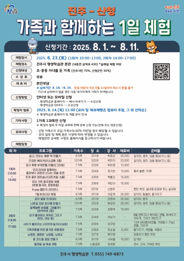 ‘진주-산청 가족과 함께하는 1일 체험’ 프로그램 신청