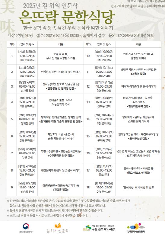 은평구, 길 위의 인문학 '은뜨락 문학식당' 운영