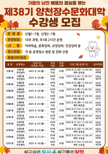 양천구, 가을의 낭만…제38회 양천장수문화대학에서 함께 배워요!