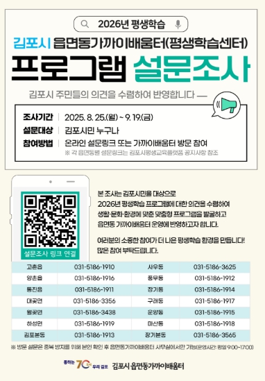김포시, 2026년 평생학습 프로그램 수요 설문조사 실시