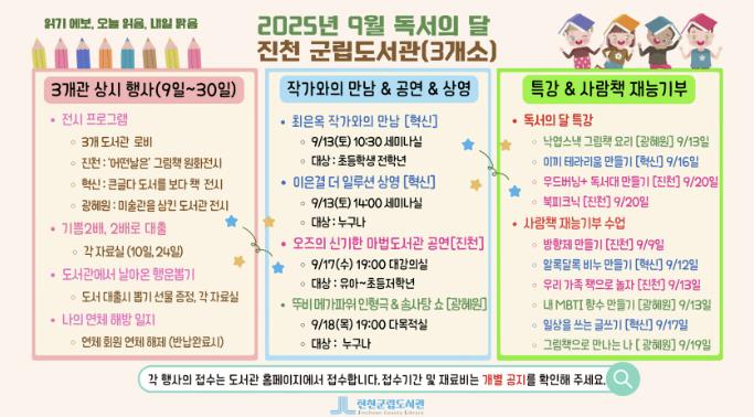 진천군립도서관, 9월 독서의 달 행사 운영