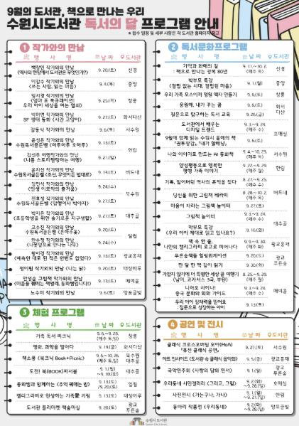 수원시도서관, 9월 독서의 달 맞아 다채로운 독서문화프로그램 운영