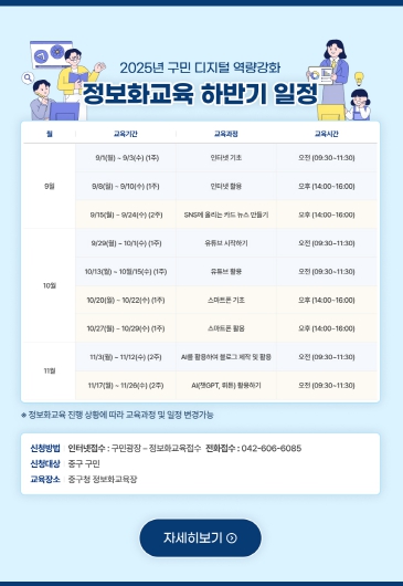 대전 중구, 구민 디지털 역량강화 정보화교육 하반기 개강