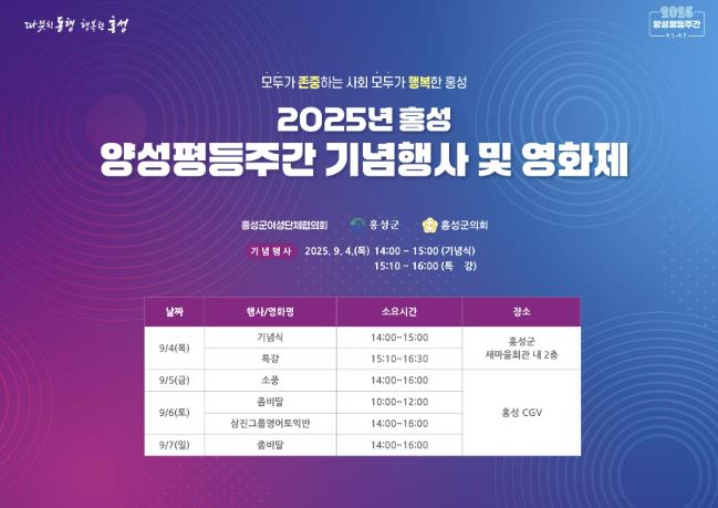홍성군, 일상 속 성평등 문화 확산위한 노력