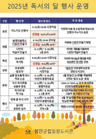 함안군립 칠원도서관 9월 독서의 달 기념해 다채로운 독서문화 행사 운영
  