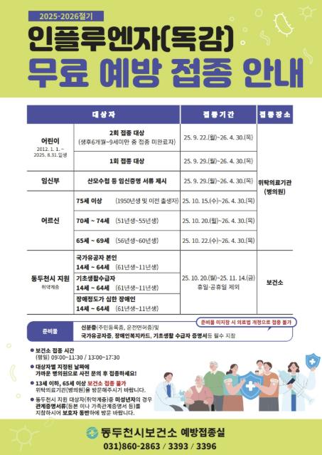 동두천시, 인플루엔자 국가예방접종 9월 22일부터 순차 진행
