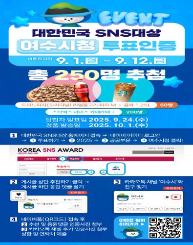 여수시, ‘대한민국 SNS 대상’ 10년 연속 수상 도전…전 국민 투표 이벤트 진행
