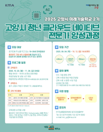 고양시, 청년 클라우드 네이티브 전문가 양성과정 교육훈련생 모집