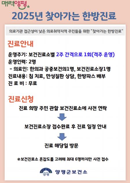 양평군, '찾아가는 보건진료소 한방진료' 개시