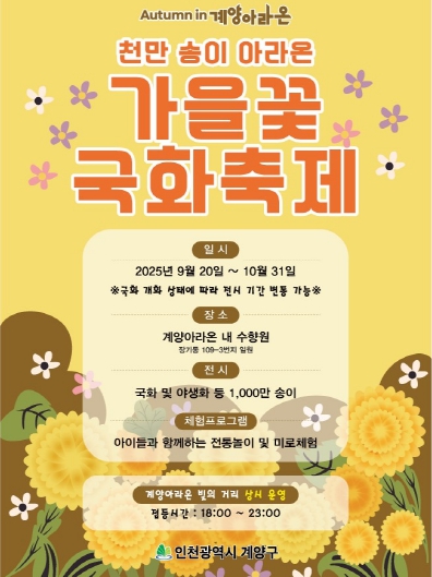 계양아라온 ‘가을꽃 국화축제’ 9월 20일 시작