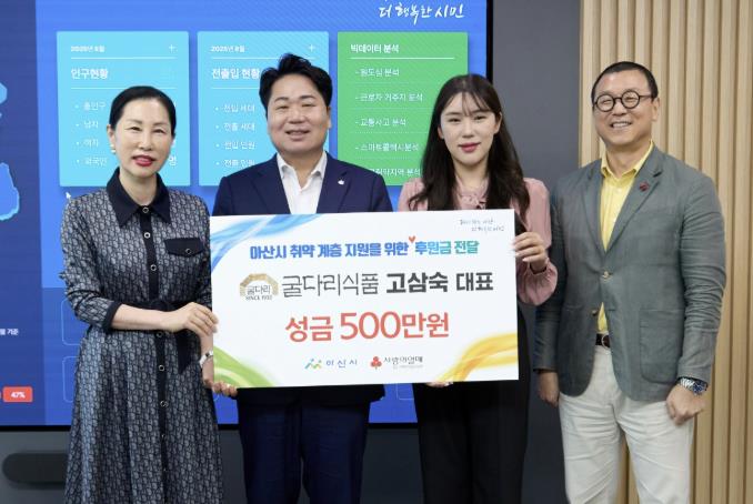 고삼숙 굴다리식품 대표, 아산시에 추석맞이 성금 500만 원 기탁