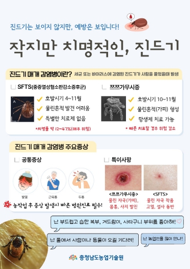 충남도 농기원, “농작업 시 진드기 매개 감염병 주의하세요!”