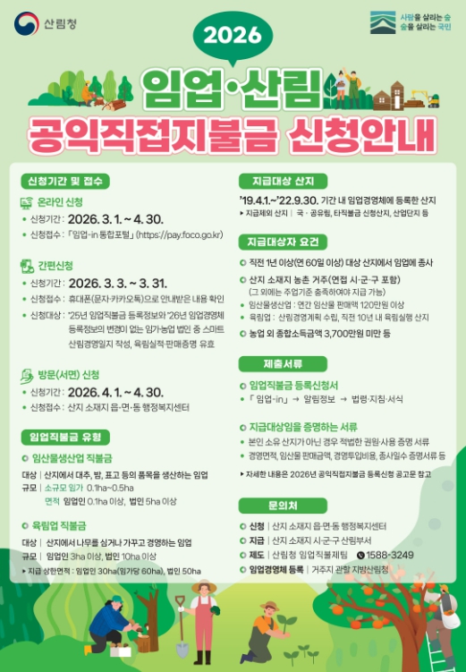 부여군, 2026년 임업·산림 공익직접지불금 신청 접수
