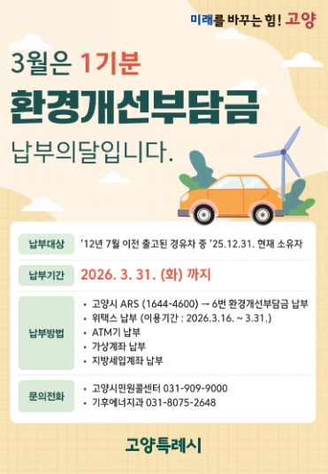 고양시, 3월은 환경개선부담금 납부의 달