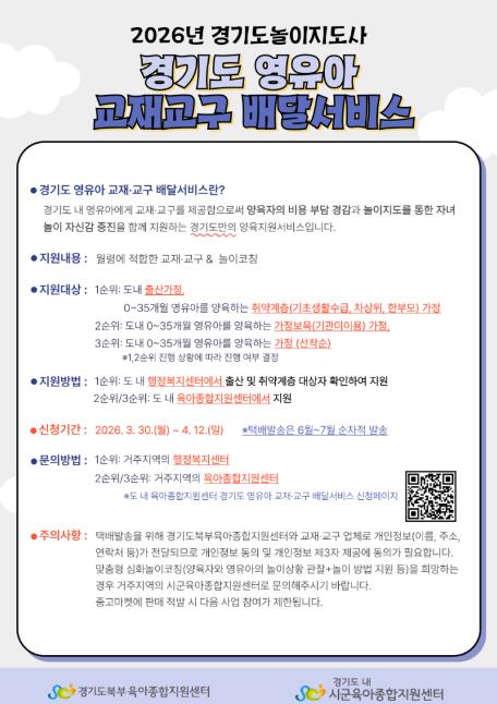 경기도, 영유아 발달단계에 맞는 '교재·교구 배달 서비스' 상반기 접수