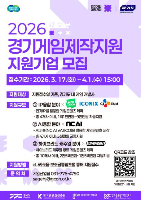 경기도, 게임 제작부터 해외 진출까지 지원. 참여기업 모집