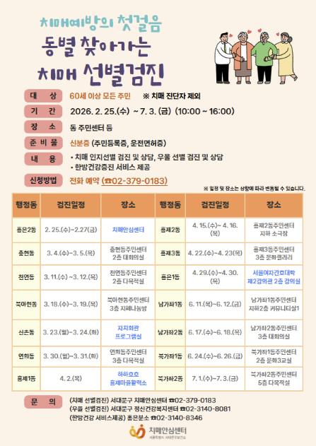 '치매 예방 첫걸음' 서대문구 동별 찾아가는 치매선별검진