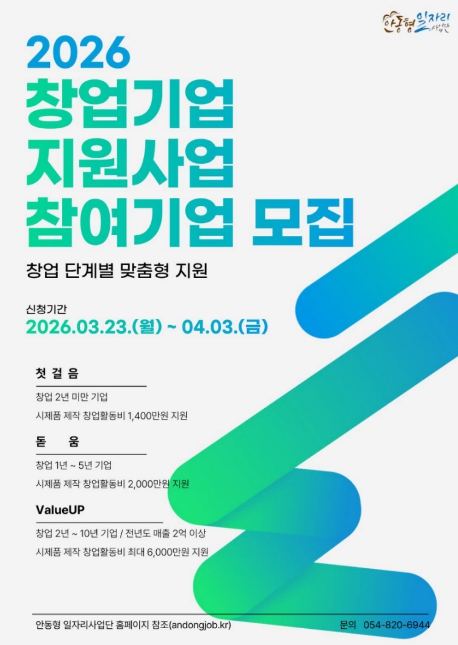 안동시, '창업기업 지원사업' 참여자 모집