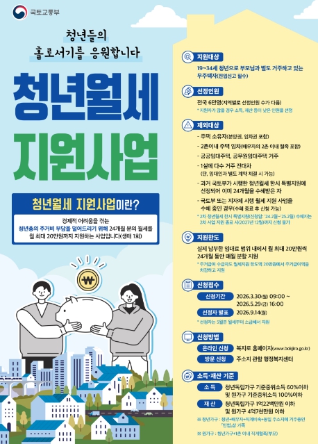 원주시, '청년월세 지원' 신청자 모집