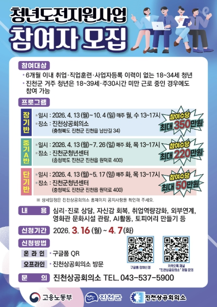 진천군, '충북도 유일' 청년도전지원사업 참여자 모집