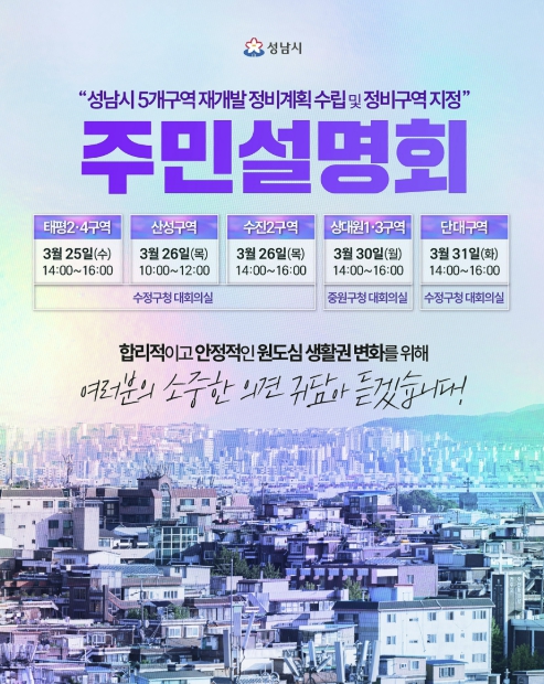 성남시, 수정·중원 재개발 정비계획(안) 주민설명회 개최