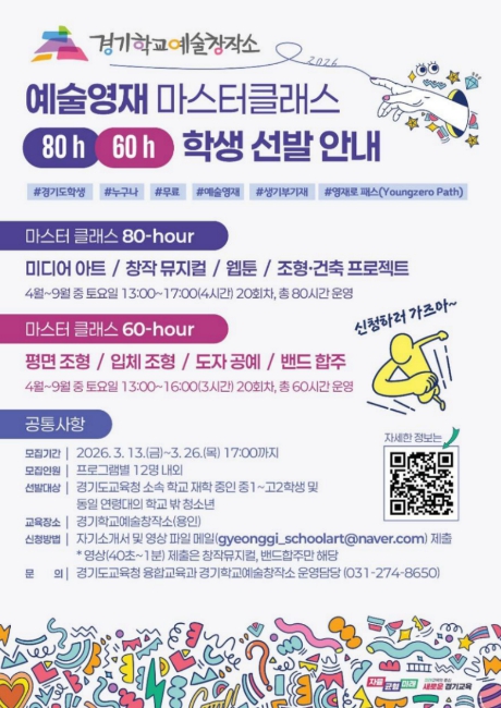 경기도교육청, 예술영재 창작 역량 키우는 '마스터 클래스' 학생 모집