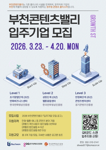 부천시, '부천콘텐츠밸리' 시범운영, 콘텐츠기업 모집