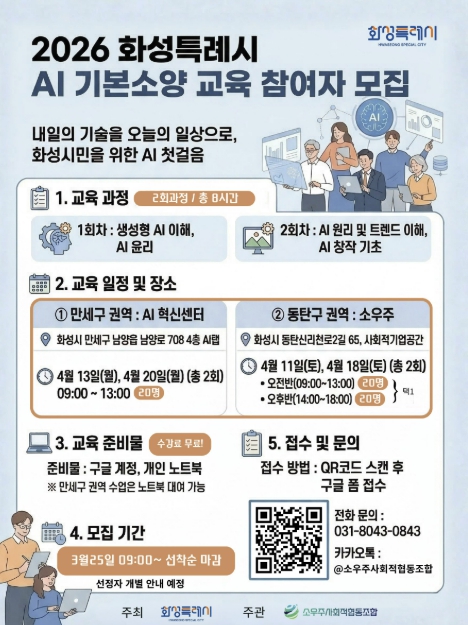 화성특례시, 'AI 시민리더 양성' 본격 추진... 단계별 교육 참여자 모집