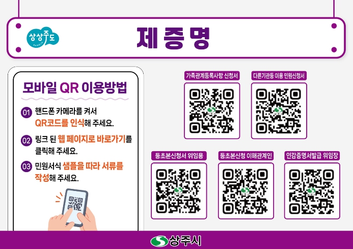 상주시, QR코드 활용 '민원서류 작성 예시 안내서비스' 도입