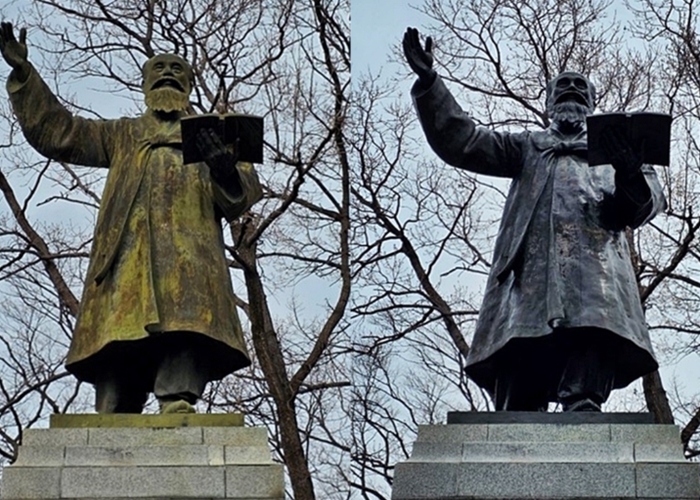 경주 황성공원 동상 새 단장… 오염 제거·보존 처리 완료