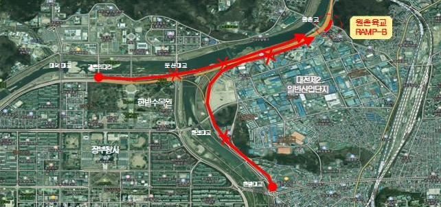 대전시, 천변도시고속화도로 원촌육교 전면 통제