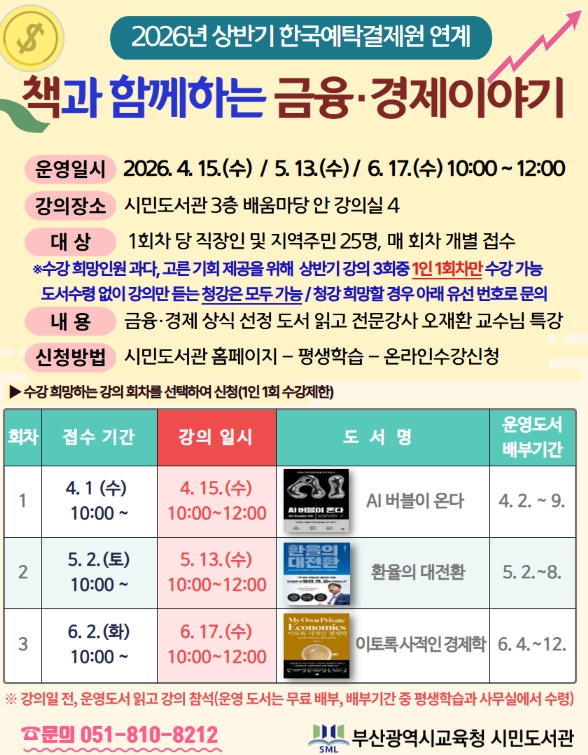 부산시민도서관, ‘책과 함께하는 금융·경제 이야기’ 운영