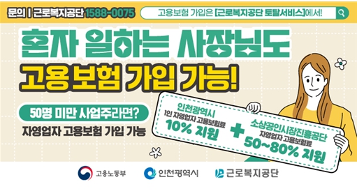 인천시, 1인 자영업자 고용보험료 지원…4월부터 신청