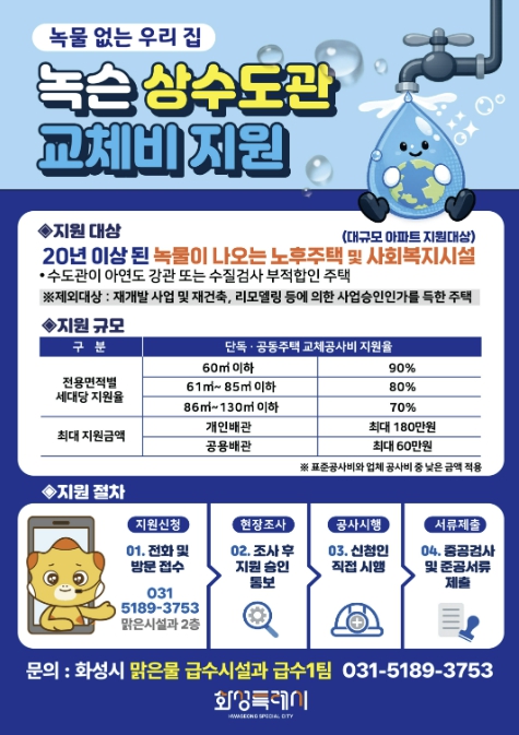 화성특례시, '녹물없는 우리집 수도관 개량 지원사업' 추진