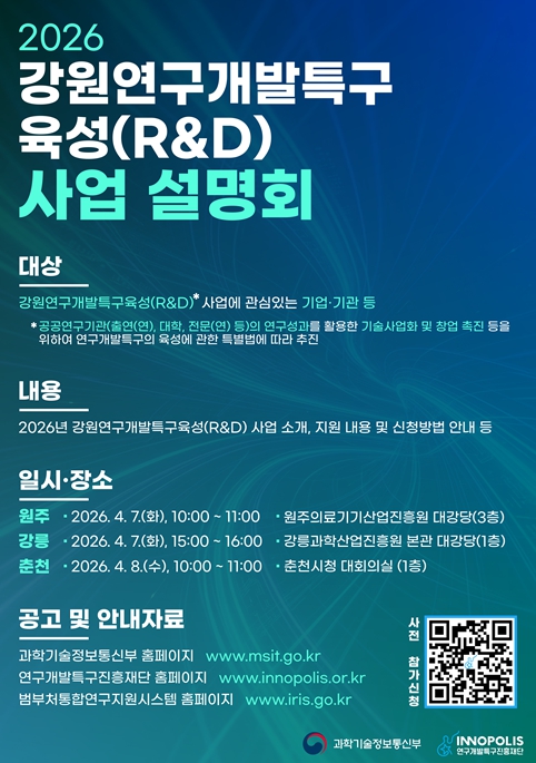 연구개발특구진흥재단·강원특별자치도, 강원특구 육성사업 본격 시동… 딥테크 중심 지역혁신 판 키운다