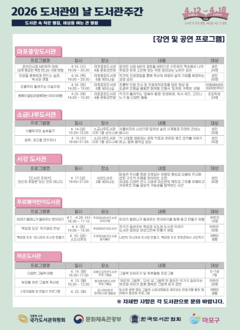 도서관 문 열리자 삶이 넓어졌다...마포구 도서관 주간 행사 풍성