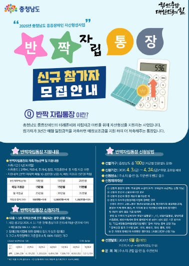 금산군, 중증장애인 자산형성지원 반짝 자립통장 가입자 모집