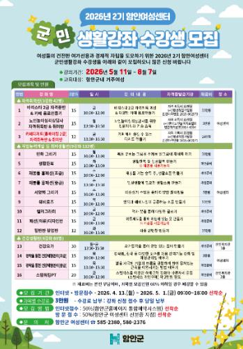 함안군여성센터, 군민생활강좌 2기 수강생 모집
