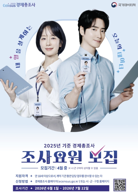 시흥시 '2025년 기준 경제총조사' 조사요원 182명 모집…4월 20~28일 접수