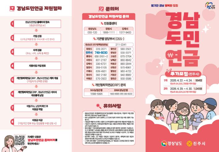 진주시, ‘경남도민연금 지원사업’ 2039명 추가 모집
